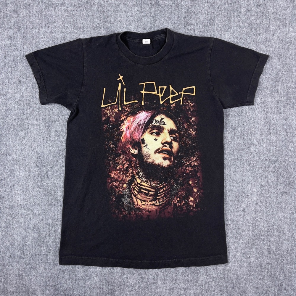 Lil Peep Memorial Graphic T-Shirt Mens Small Black Short Sleeve Portrait Tee